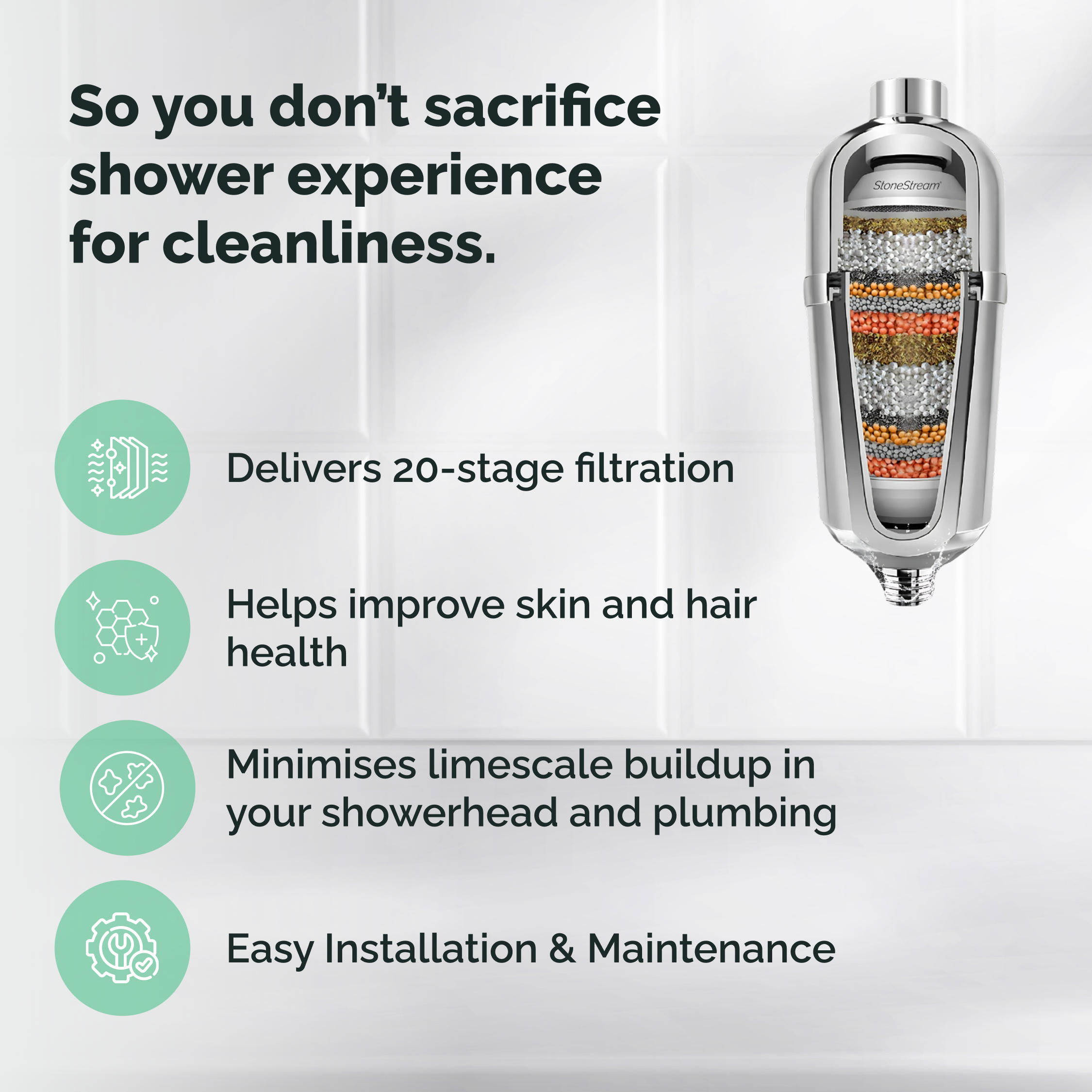 Filtro de chuveiro avançado para água dura