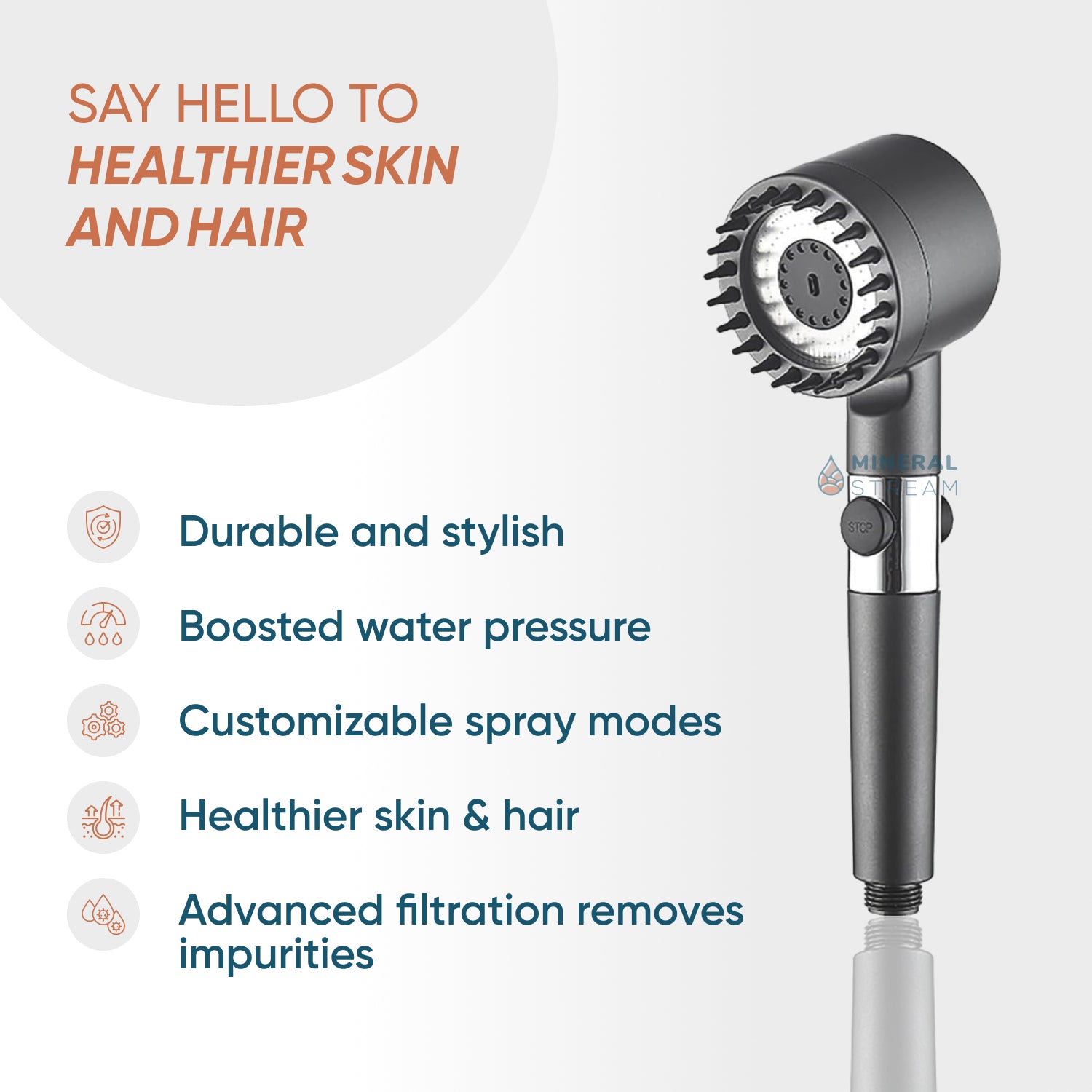 Cabeça de chuveiro filtrado de massagem minetalstream