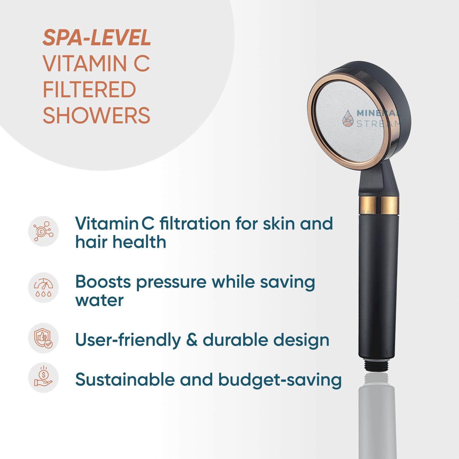MineralStream™ BLACK - Kit Essencial de Chuveiro com Vitamina C